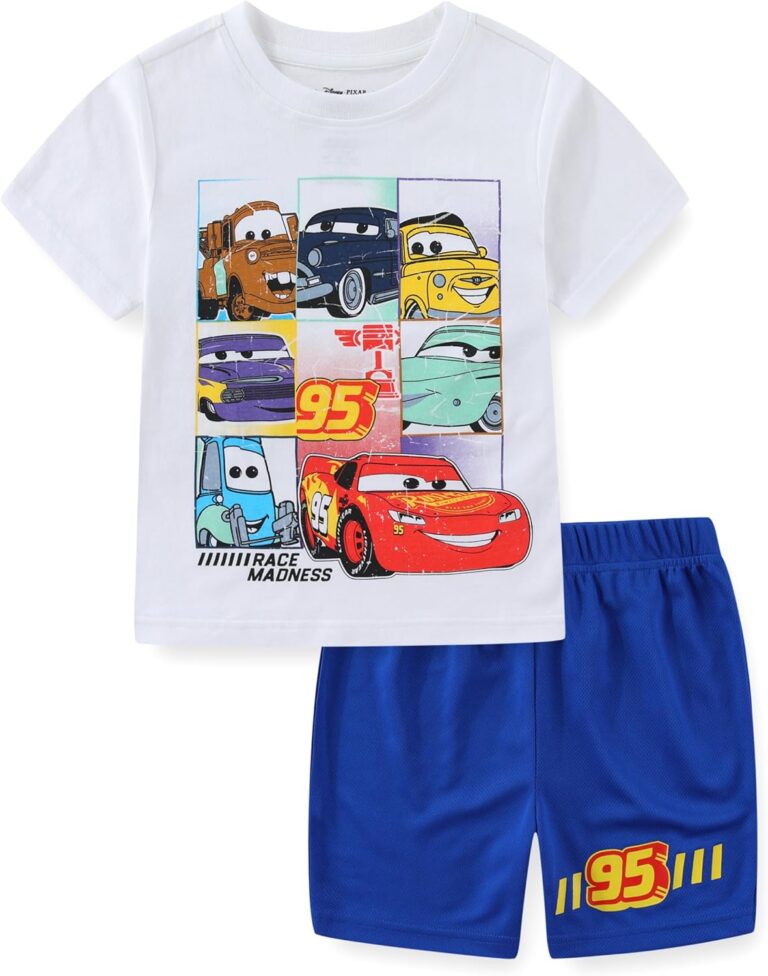 Disney Cars Lightning McQueen Boys Short Sleeve T-Shirt and Mesh Short Set for Toddler and Big Kids