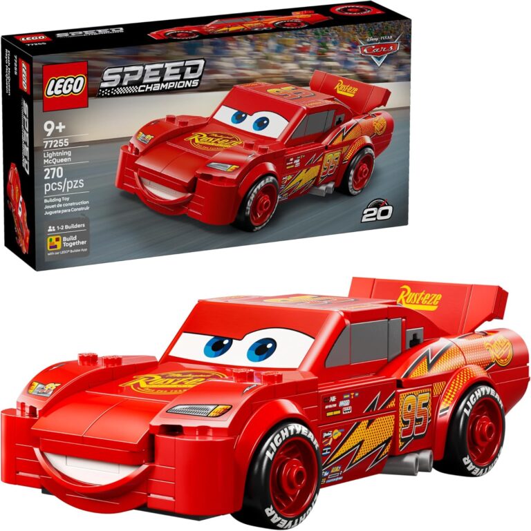 LEGO Speed Champions Lightning McQueen Toy – Disney Pixar Cars Building Blocks for Kids, Boys & Girls, Ages 9+ – Pretend Play Race Car & Bedroom Shelf Display – 77255